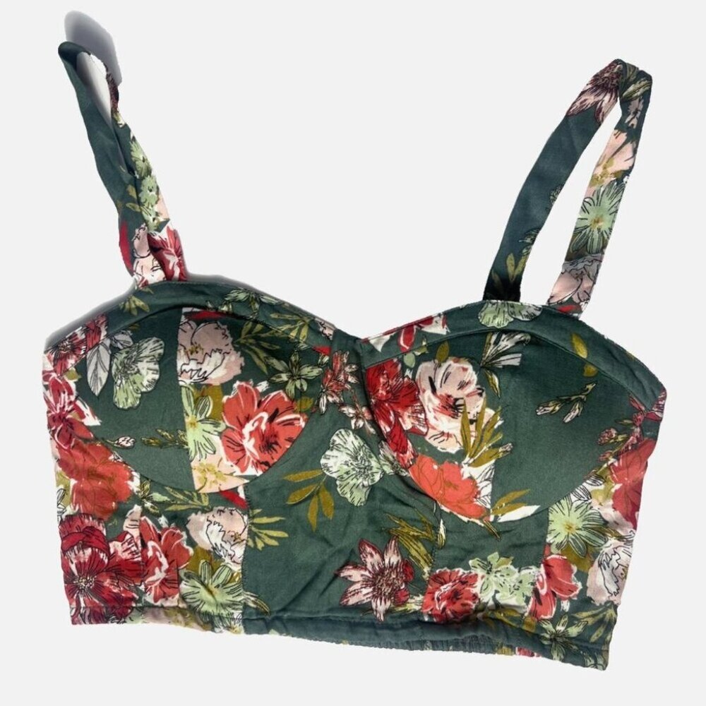 B.O.G Collective Green floral crop top with adjustable straps and padded cups